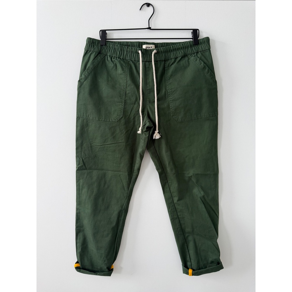 Pact Organic Cotton Tapered Drawstring Pants Forest Green Womens Large